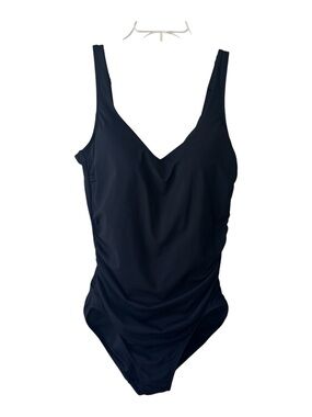Lands' End One Piece Swimsuit Modest Ruching Black Full Coverage Padded Bra 14